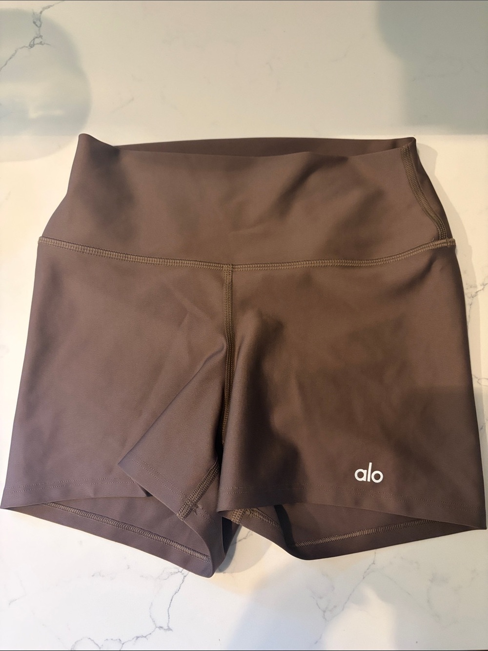 ALO Yoga High-Rise Bike Shorts in Taupe